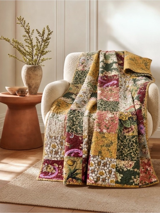 Anthropologie Other - NEW Anthro Boho Floral Patchwork Throw Blanket Bedspread Quilt Bedding 50" x 60"